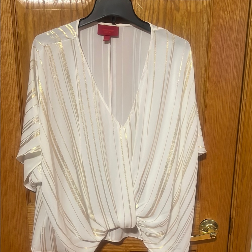 Elegant White and Gold Striped Women's Top